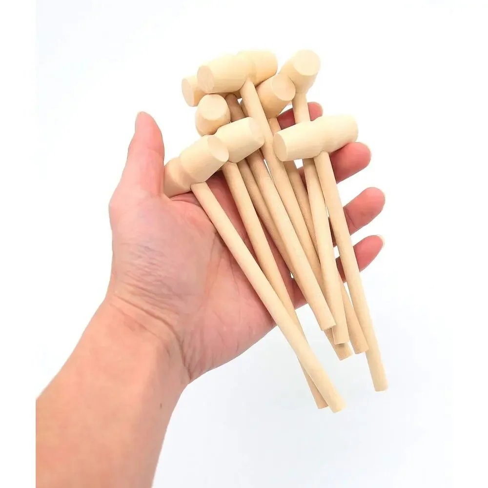 18 pcs Wooden Mini Hammers Multi-Purpose Natural Wood Hammer for Kids Toys Crab